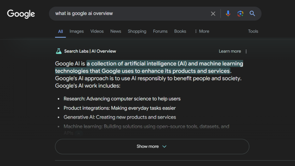 Turn Off Google AI Search Featured Image showing example of an AI overview in a search