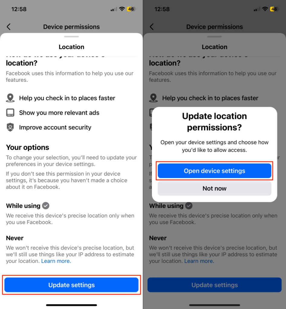 Steps to change Facebook location permissions on iPhone - facebook-location-17