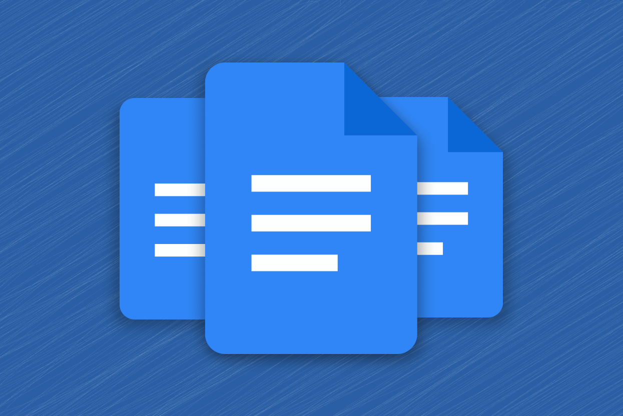 Three overlapping Google Docs logo on a blue background - three-google-docs-logo-on-a-blue-background