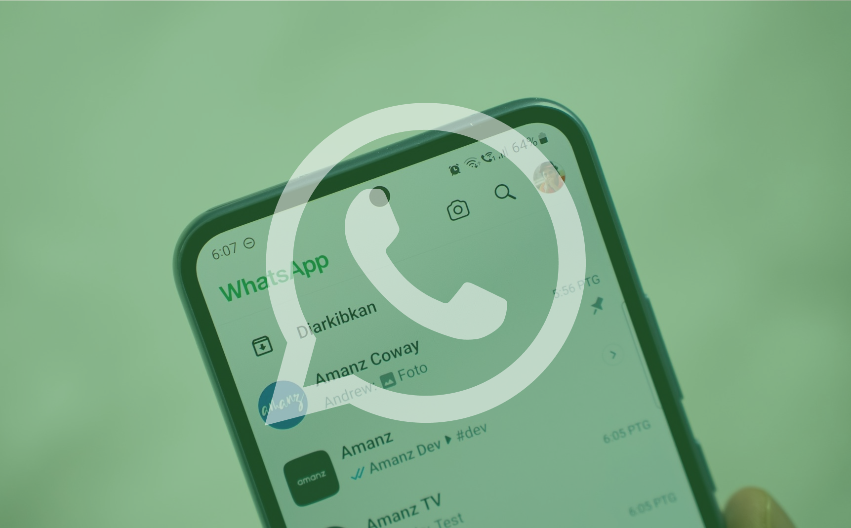 WhatsApp application on an Android phone overlayed by a WhatsApp logo - whatsapp-application-on-an-android-phone-overlayed-by-a-whatsapp-logo